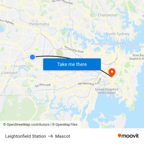 Leightonfield Station to Mascot map