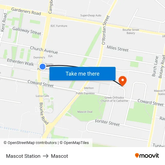 Mascot Station to Mascot map