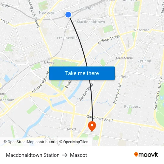 Macdonaldtown Station to Mascot map