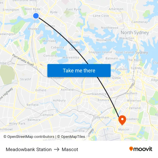 Meadowbank Station to Mascot map