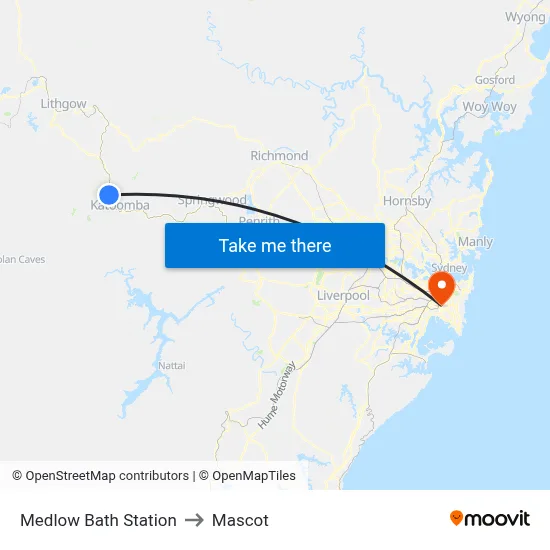 Medlow Bath Station to Mascot map