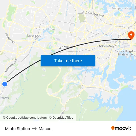 Minto Station to Mascot map