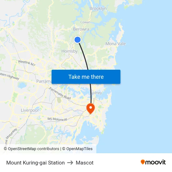 Mount Kuring-gai Station to Mascot map