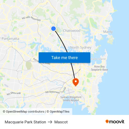Macquarie Park Station to Mascot map