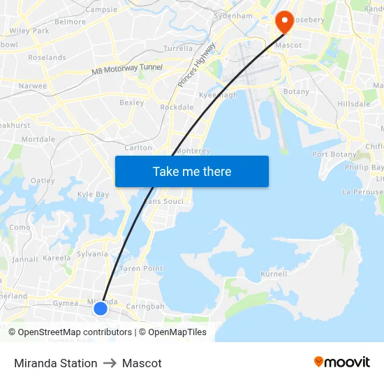 Miranda Station to Mascot map