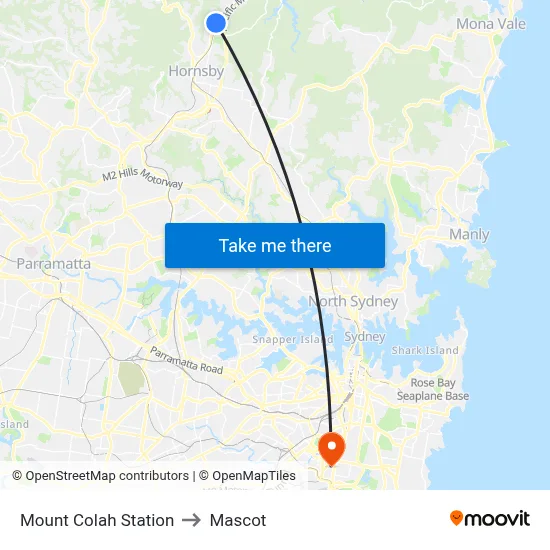 Mount Colah Station to Mascot map