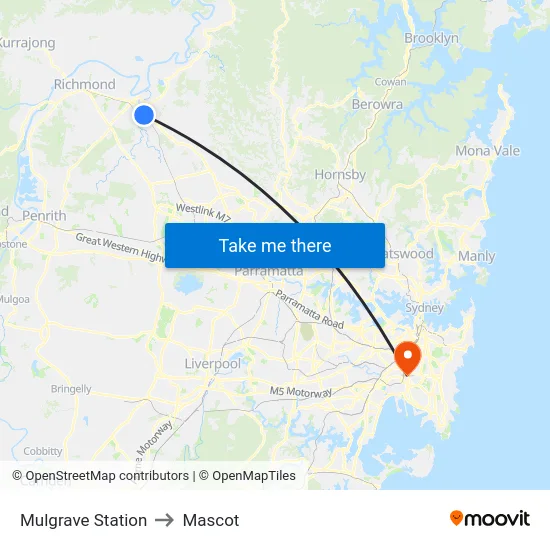 Mulgrave Station to Mascot map