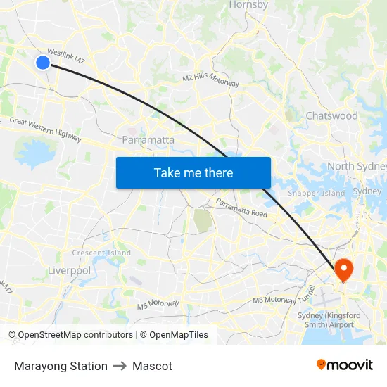 Marayong Station to Mascot map