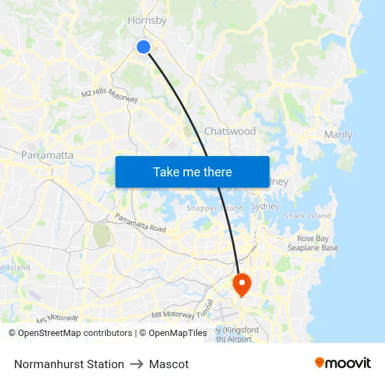 Normanhurst Station to Mascot map