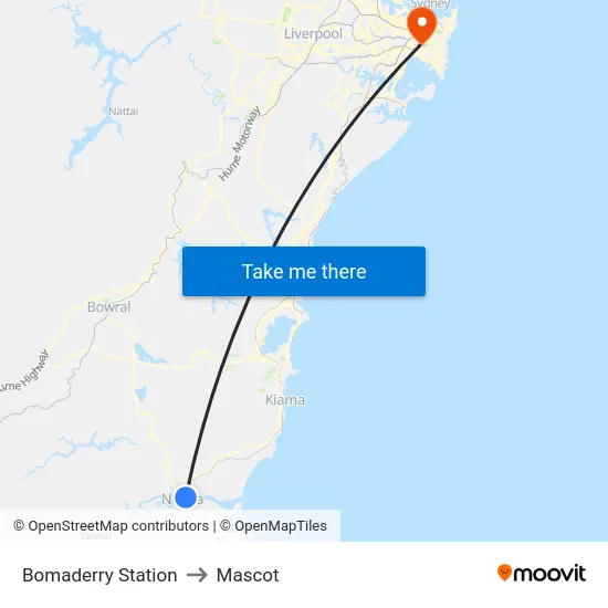 Bomaderry (Nowra) Station to Mascot map
