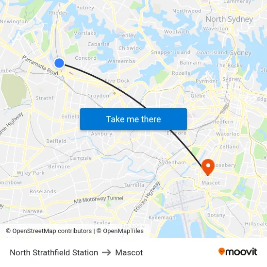North Strathfield Station to Mascot map