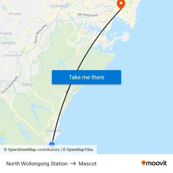 North Wollongong Station to Mascot map