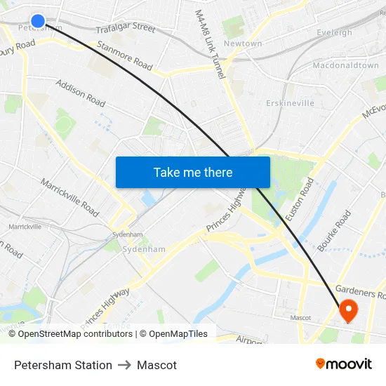 Petersham Station to Mascot map