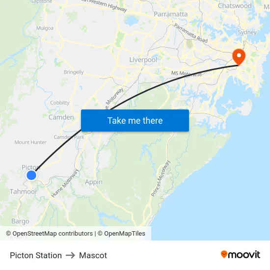 Picton Station to Mascot map