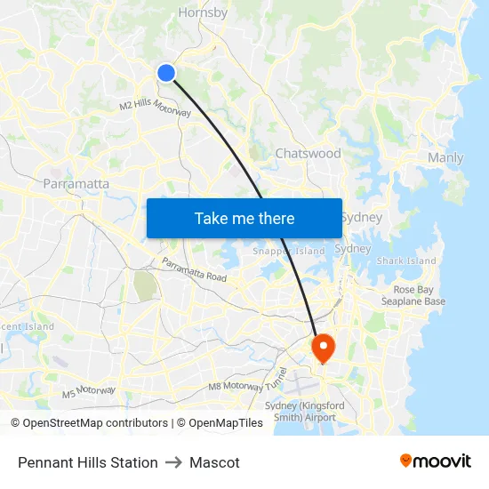 Pennant Hills Station to Mascot map