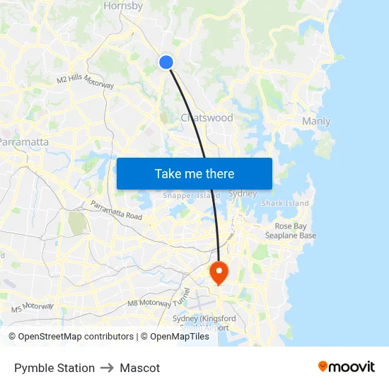 Pymble Station to Mascot map