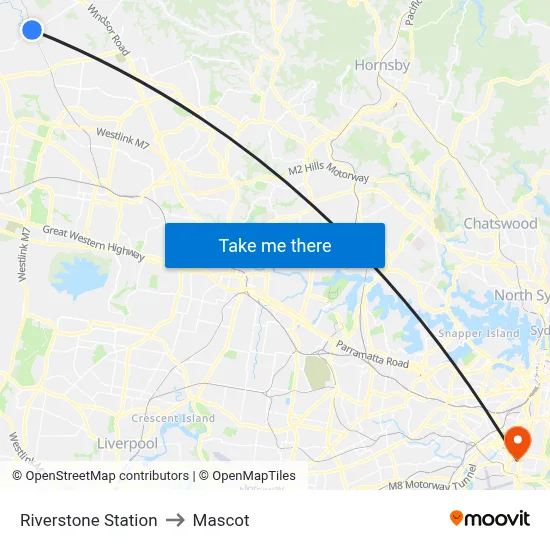 Riverstone Station to Mascot map