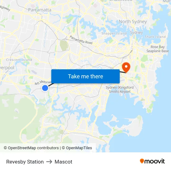 Revesby Station to Mascot map