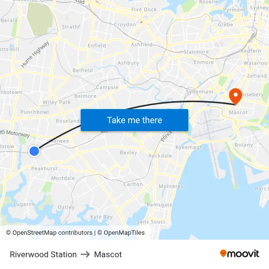 Riverwood Station to Mascot map