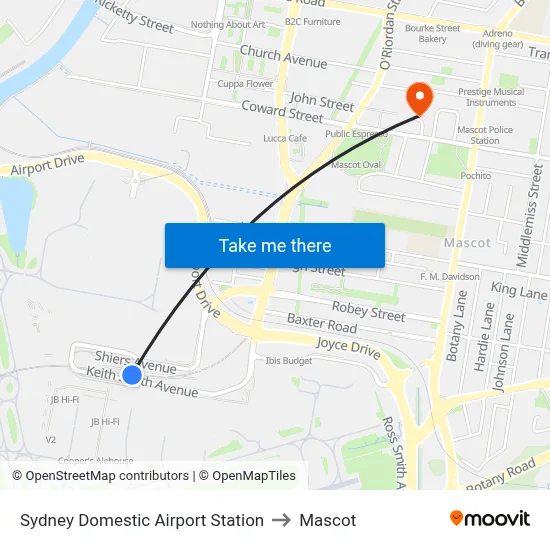 Sydney Domestic Airport Station to Mascot map