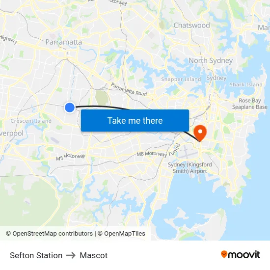 Sefton Station to Mascot map