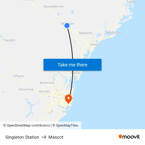 Singleton Station to Mascot map