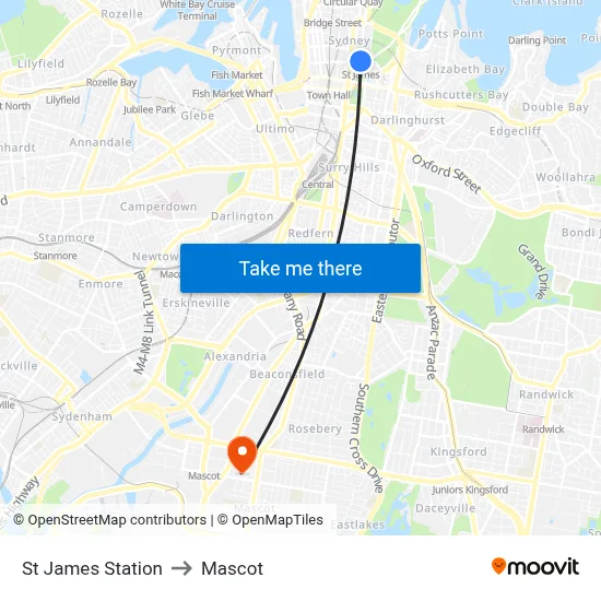 St James Station to Mascot map