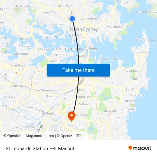 St Leonards Station to Mascot map