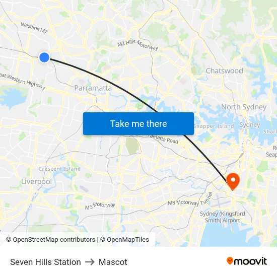Seven Hills Station to Mascot map