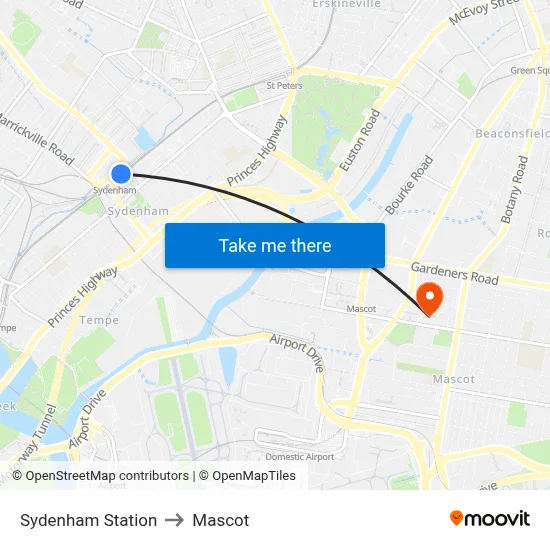Sydenham Station to Mascot map