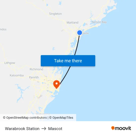 Warabrook Station to Mascot map