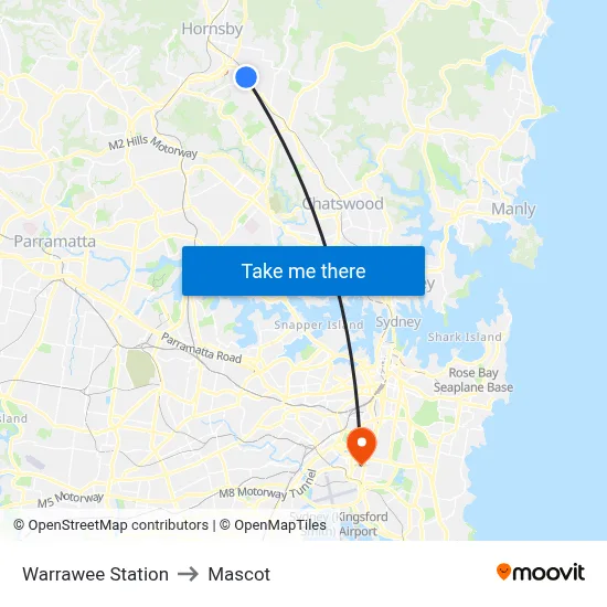 Warrawee Station to Mascot map