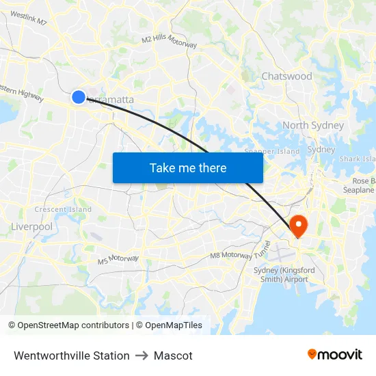 Wentworthville Station to Mascot map
