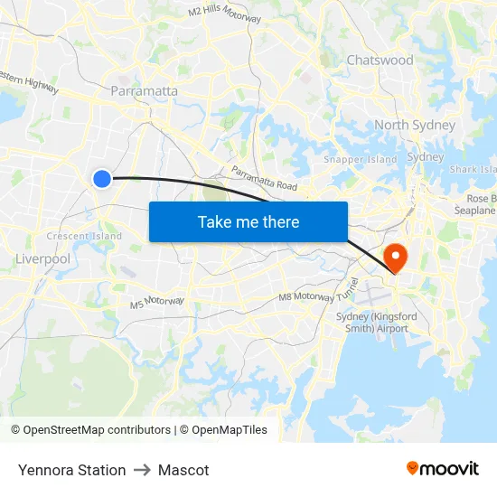 Yennora Station to Mascot map