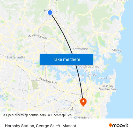 Hornsby Station, George St to Mascot map