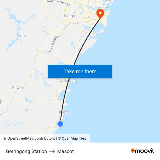 Gerringong Station to Mascot map