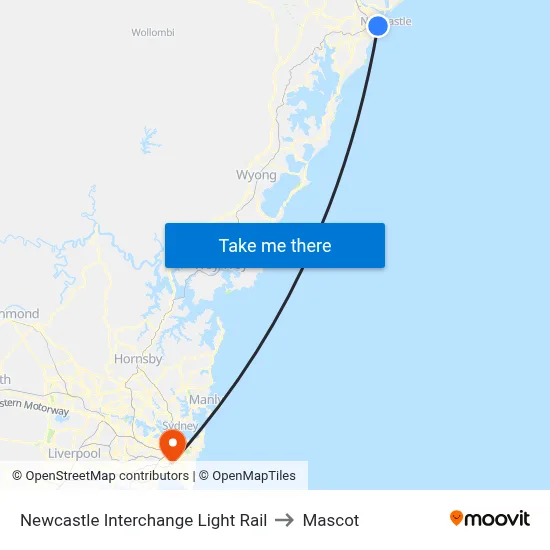 Newcastle Interchange Light Rail to Mascot map