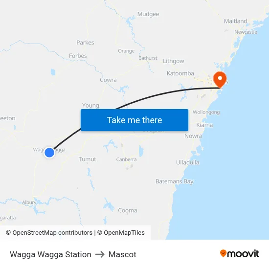 Wagga Wagga Station to Mascot map