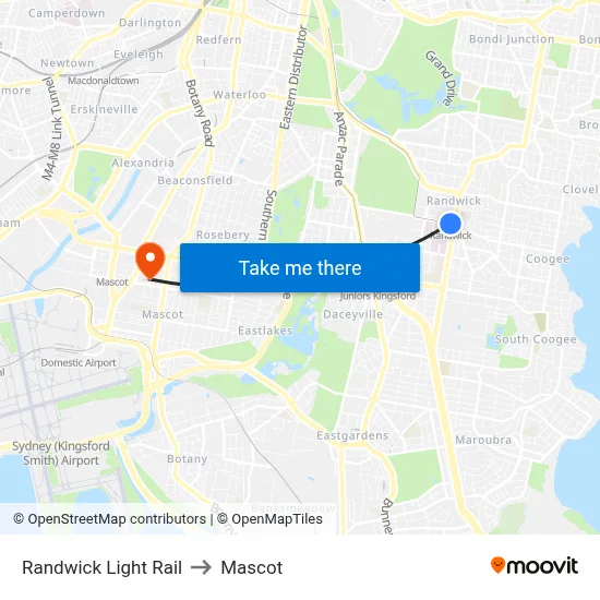 Randwick Light Rail to Mascot map