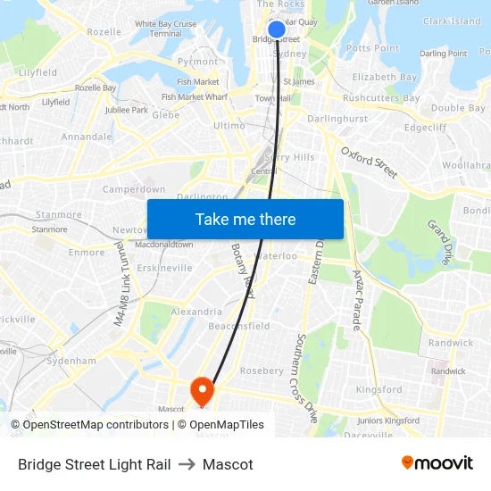 Bridge Street Light Rail to Mascot map