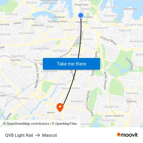 QVB Light Rail to Mascot map