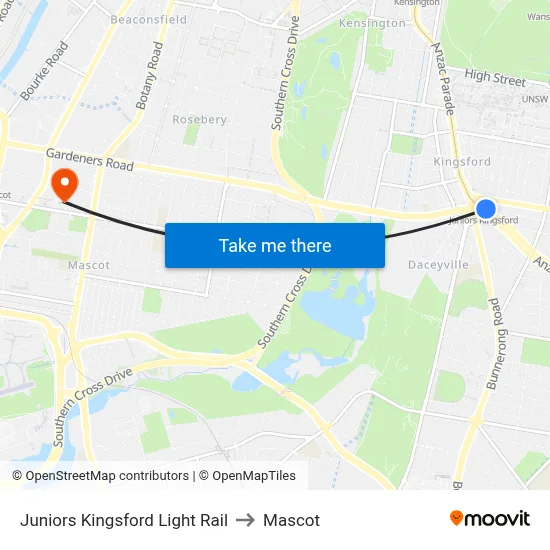 Juniors Kingsford Light Rail to Mascot map