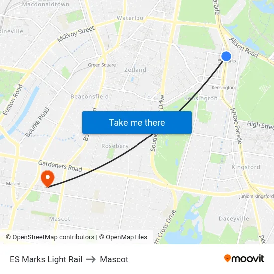 ES Marks Light Rail to Mascot map