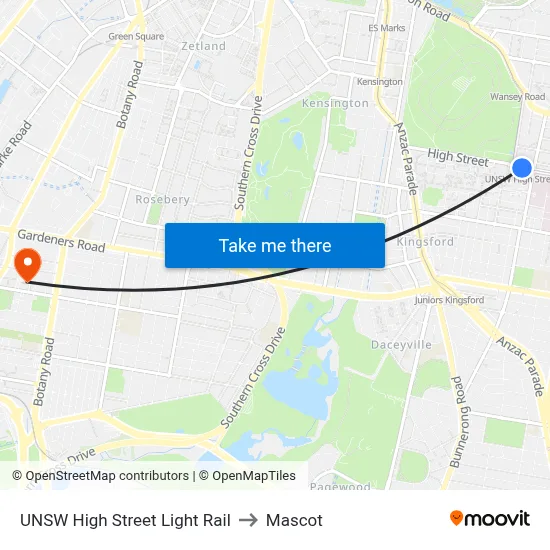 UNSW High Street Light Rail to Mascot map