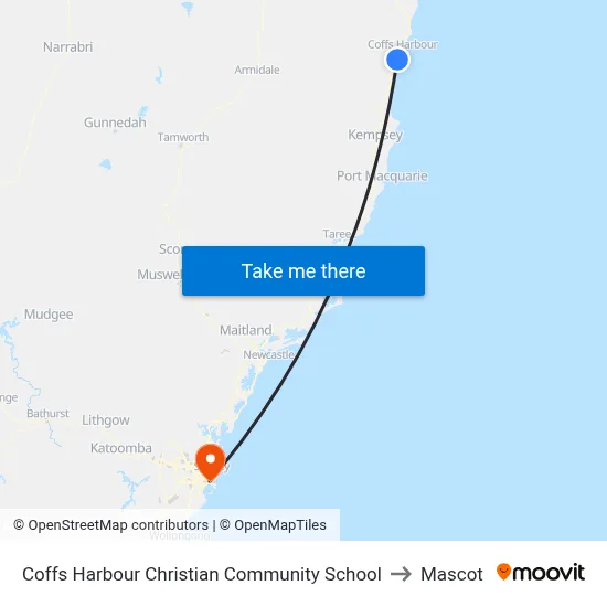 Coffs Harbour Christian Community School to Mascot map