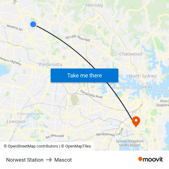 Norwest Station to Mascot map
