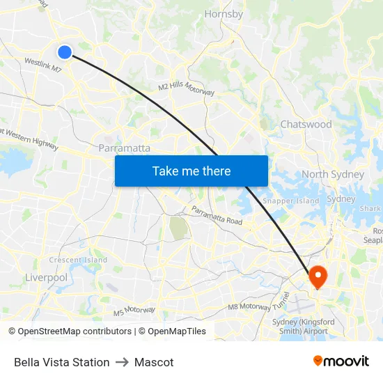 Bella Vista Station to Mascot map