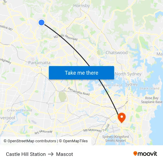 Castle Hill Station to Mascot map