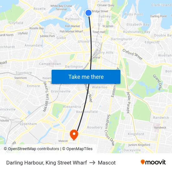 Darling Harbour, King Street Wharf to Mascot map