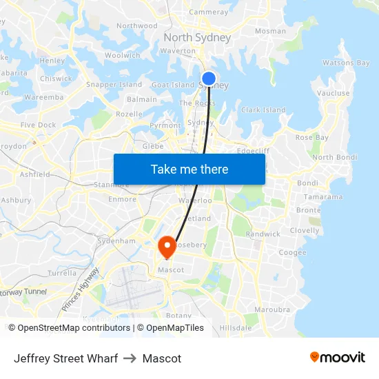 Jeffrey Street Wharf to Mascot map